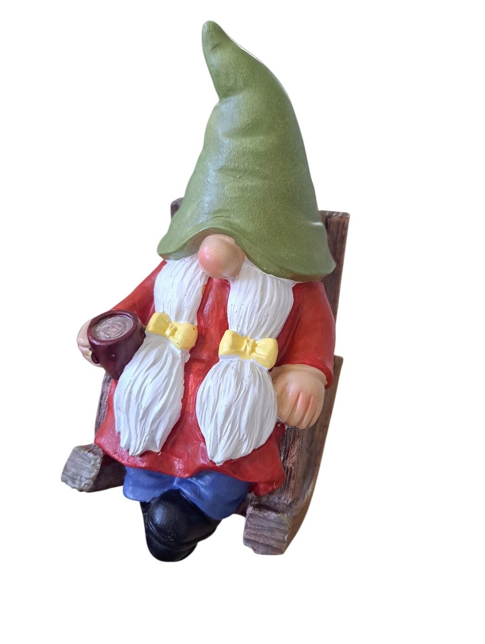 Gnome On Rocking Chair Drinking Coffee - Picture 4 of 5